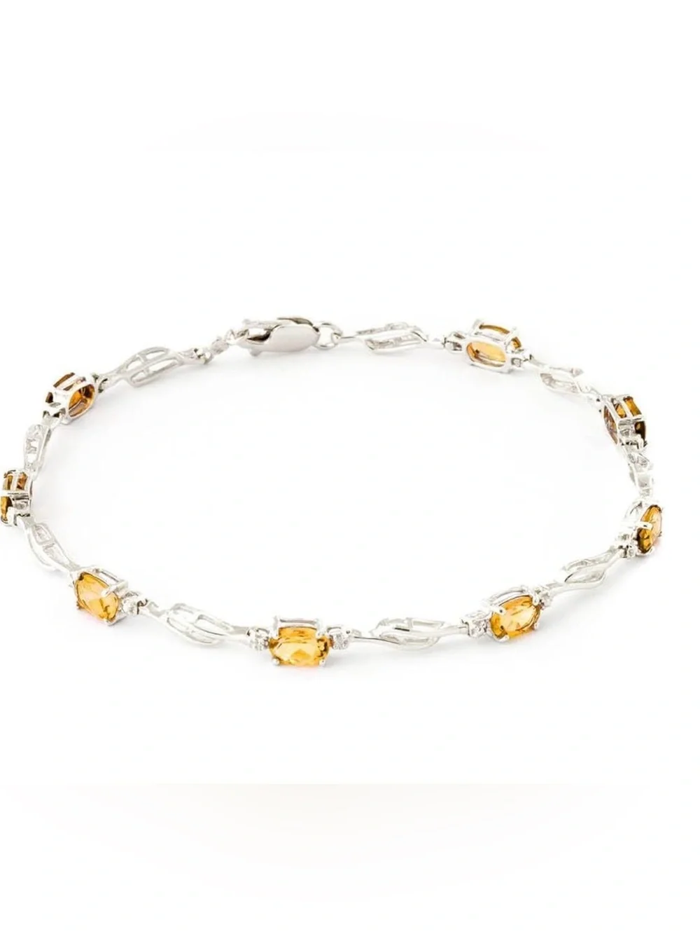 Galaxy Gold 14 K Solid Gold Natural Diamond & Citrine Tennis Bracelet